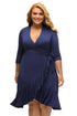 Navy Blue Whimsy Wrap Flounce Plus Size Dress